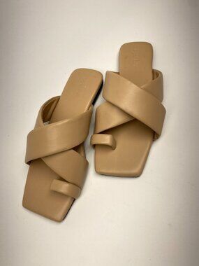 OPEN EDIT Womens Otto Square Toe Slide Sandal In Beige Sz 8